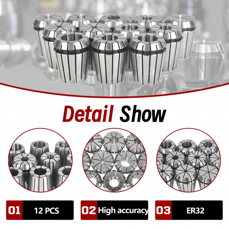 findmall Super Accuracy 12 PCS 1/8"-3/4" ER32 ER-32 Collets Set With 9/16 5/8 11/16 - Image 4